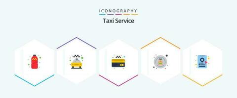 Taxi un service 25 plat icône pack comprenant . en ligne taxi réservation. carte. livre taxi. commande vecteur