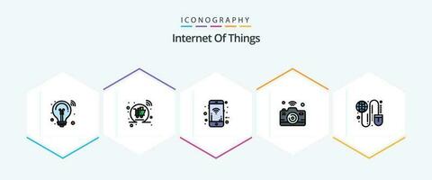 l'Internet de des choses 25 ligne remplie icône pack comprenant mondial. l'Internet de choses. mobile. l'Internet. caméra vecteur