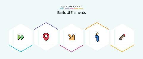 de base ui éléments 25 ligne remplie icône pack comprenant école. crayon. La Flèche. interface. Info vecteur