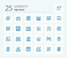 haute école 25 bleu Couleur icône pack comprenant note. temps. boîte. calendrier. crayon vecteur