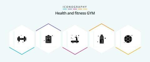 Gym 25 glyphe icône pack comprenant salle de sport. l'eau. exercer. aliments. bouteille vecteur