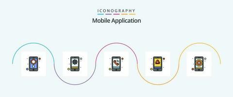 mobile application ligne rempli plat 5 icône pack comprenant santé. application. application. stockage. conduire vecteur
