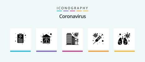 coronavirus glyphe 5 icône pack comprenant nourri. virus. bâtiment. vaccin. grippe. Créatif Icônes conception vecteur