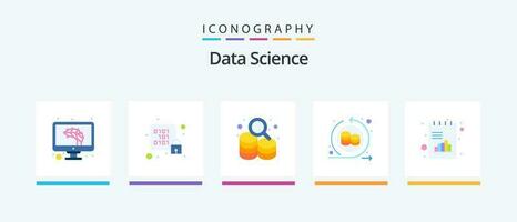 Les données science plat 5 icône pack comprenant livre. refaire. serveur. traitement. recherche. Créatif Icônes conception vecteur