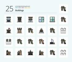 bâtiments 25 ligne rempli icône pack comprenant charge. batterie. carte. Accueil porte. porte vecteur