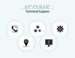 technique soutien glyphe icône pack 5 icône conception. globe. service. appel. préférences. configuration vecteur