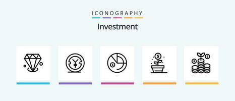 investissement ligne 5 icône pack comprenant argent. entreprise. en ligne. investissement. données. Créatif Icônes conception vecteur