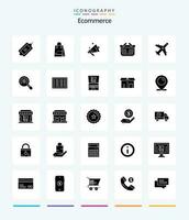 Créatif commerce électronique 25 glyphe solide noir icône pack tel comme avion. commerce électronique. conférencier. achats. Chariot vecteur