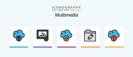 multimédia ligne rempli 5 icône pack comprenant . données. dossier. télécharger. Créatif Icônes conception vecteur