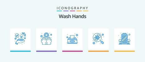 laver mains bleu 5 icône pack comprenant corona virus. analyse. boîte. virus. bactéries. Créatif Icônes conception vecteur