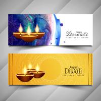 Abstrait beau jeu de bannières Diwali heureux vecteur