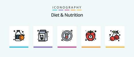 régime et nutrition ligne rempli 5 icône pack comprenant l'eau. boire. bouilli des œufs. régime. aliments. Créatif Icônes conception vecteur