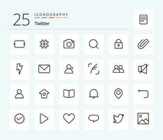 Twitter 25 ligne icône pack comprenant serrure. max. Twitter. outil. chercher vecteur