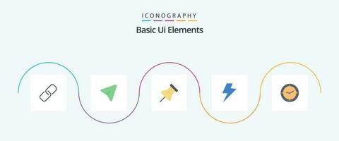 de base ui éléments plat 5 icône pack comprenant horloge. temps. papier. montre. charger vecteur