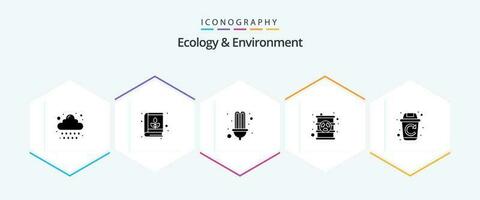 écologie et environnement 25 glyphe icône pack comprenant recycler. huile. électrique. radioactif. nucléaire vecteur