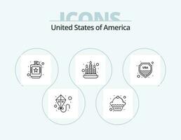 Etats-Unis ligne icône pack 5 icône conception. aliments. français frites. casquette. puces. du vin vecteur