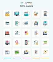Créatif en ligne achats 25 plat icône pack tel comme achats. vente. . notification. porte vecteur
