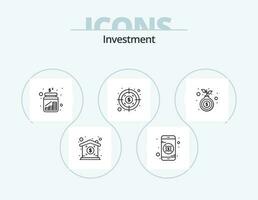 investissement ligne icône pack 5 icône conception. magasin. acheter. banque. dollar. seo vecteur