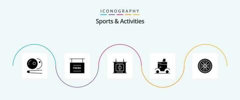 des sports et Activités glyphe 5 icône pack comprenant roue. des sports. football. le golf Chariot. le golf vecteur