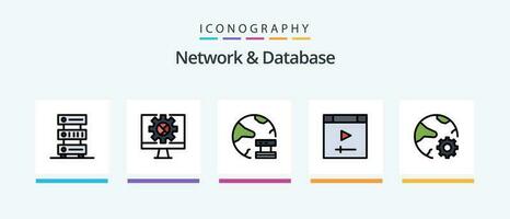 réseau et base de données ligne rempli 5 icône pack comprenant information. analyse. mondial. social. réseau. Créatif Icônes conception vecteur