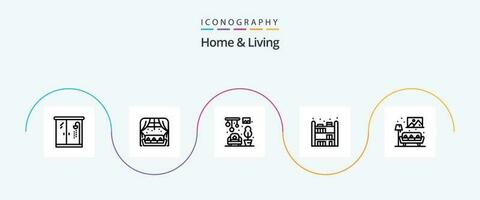 Accueil et vivant ligne 5 icône pack comprenant . canapé. vie. vie. étagère à livres vecteur