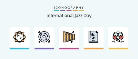 international le jazz journée ligne rempli 5 icône pack comprenant jouer . instrument . fichier . université. Créatif Icônes conception vecteur