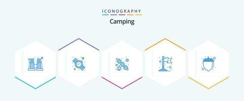 camping 25 bleu icône pack comprenant . noix. aliments. Noisette. carte vecteur