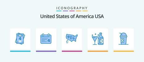 Etats-Unis bleu 5 icône pack comprenant Américain. verre. États. bouteille. du vin. Créatif Icônes conception vecteur