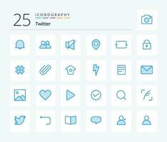 Twitter 25 bleu Couleur icône pack comprenant ensembles. devant. désactivé. dos. emplacement vecteur