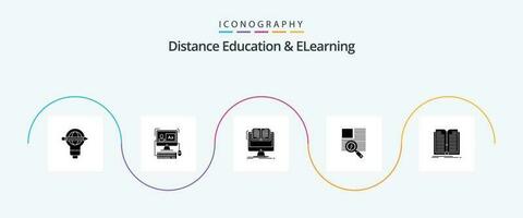 distance éducation et elearning glyphe 5 icône pack comprenant en lisant. texte. édition. doubler. CV vecteur