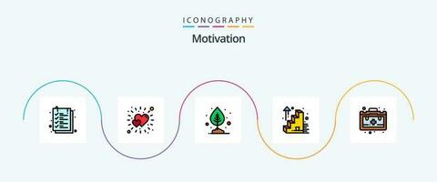 motivation ligne rempli plat 5 icône pack comprenant motivation. sac. croissance. en haut. affaires Succès vecteur