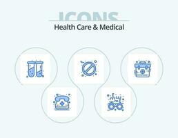 santé se soucier et médical bleu icône pack 5 icône conception. trousse. urgence. santé. aide. pilule vecteur