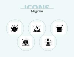 magicien glyphe icône pack 5 icône conception. la magie chapeau. épeler livre. cuisiner. la magie. livre vecteur