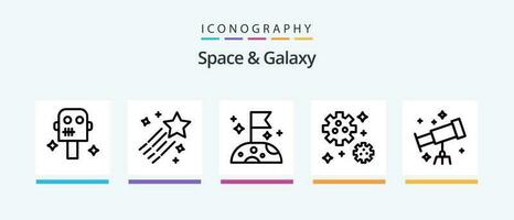 espace et galaxie ligne 5 icône pack comprenant . espace. science. météore. OVNI. Créatif Icônes conception vecteur