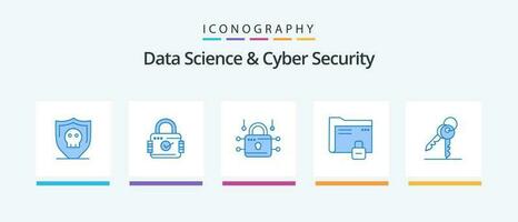 Les données science et cyber Sécurité bleu 5 icône pack comprenant clé. protection. louez. mot de passe. données. Créatif Icônes conception vecteur