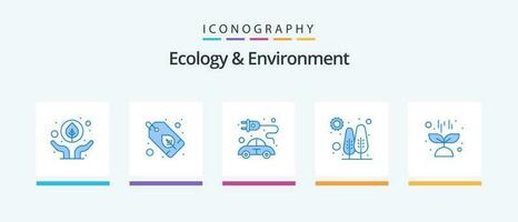 écologie et environnement bleu 5 icône pack comprenant plante. Soleil. concept. plante. croissance. Créatif Icônes conception vecteur