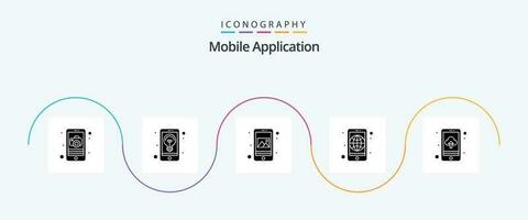 mobile application glyphe 5 icône pack comprenant app télécharger. mobile. application. globe. à l'échelle mondiale vecteur