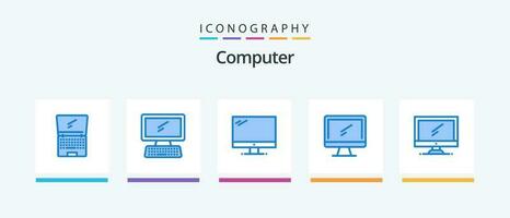 ordinateur bleu 5 icône pack comprenant . clavier. pc. appareil. Créatif Icônes conception vecteur