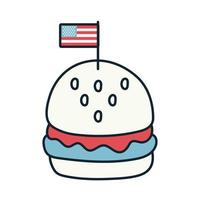 hamburger avec ligne de drapeau américain et style de remplissage vecteur