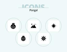 pongal glyphe icône pack 5 icône conception. festival. Soleil. engrenage. pyramide. gizeh vecteur