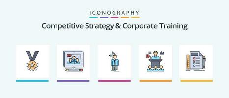 compétitif stratégie et entreprise formation ligne rempli 5 icône pack comprenant frais. consommation. réunion. séminaire. présentation. Créatif Icônes conception vecteur