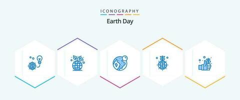 Terre journée 25 bleu icône pack comprenant Terre. monde. plante. globe. lune vecteur