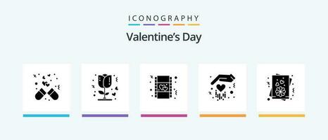 valentines journée glyphe 5 icône pack comprenant l'amour. l'amour. romantique. main. film. Créatif Icônes conception vecteur