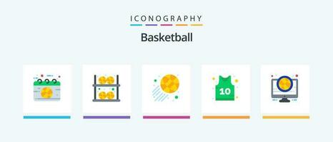 basketball plat 5 icône pack comprenant basket-ball. sport. joueur. chemise. but. Créatif Icônes conception vecteur