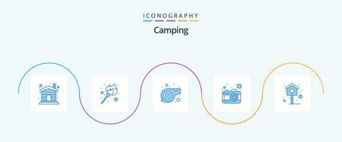 camping bleu 5 icône pack comprenant . maison. arbitre. oiseau. photo vecteur