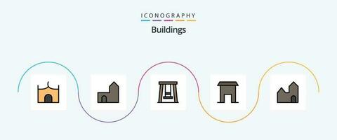 bâtiments ligne rempli plat 5 icône pack comprenant . industrie. bâtiment. industriel plante. usine vecteur