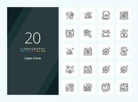 20 icône de contour de la cybercriminalité pour la présentation vecteur