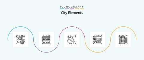 ville éléments ligne 5 icône pack comprenant ville. magasin. jardin. magasin. marché vecteur