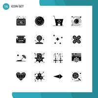 16 solide glyphe concept pour sites Internet mobile et applications la toile signe médical planche minuteur modifiable vecteur conception éléments