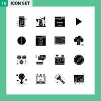 16 solide glyphe concept pour sites Internet mobile et applications numérique vidéo l'Internet jouer contrôle modifiable vecteur conception éléments